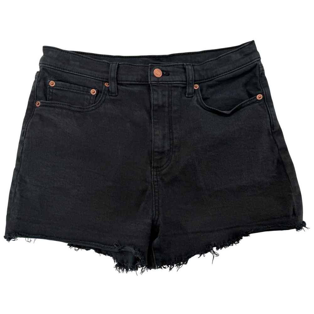 Victoria's Secret PINK Black Denim Shorts Womens 29 High Rise Frayed Hem Cut Off